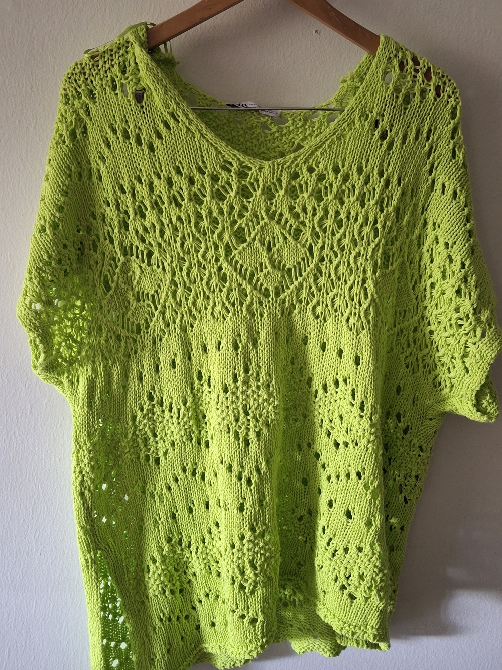Zara Lime Green Crochet Open Knit Oversized Top